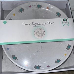 Guest Signature plate with 4 card holders brand new in white, aqua & gray